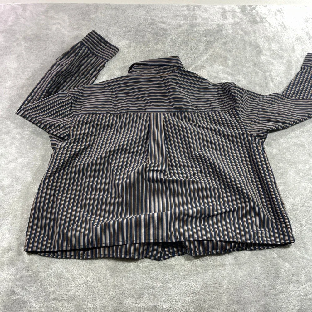 Banana Republic‎ LS Cropped Shirt Mens L Navy Stripe Cotton 526940-00